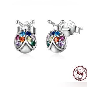 Lady Bug Zircon 925 Sterling Silver Multicolored Stud